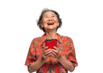 Senior Southeast Asia Woman Smiling with Phone