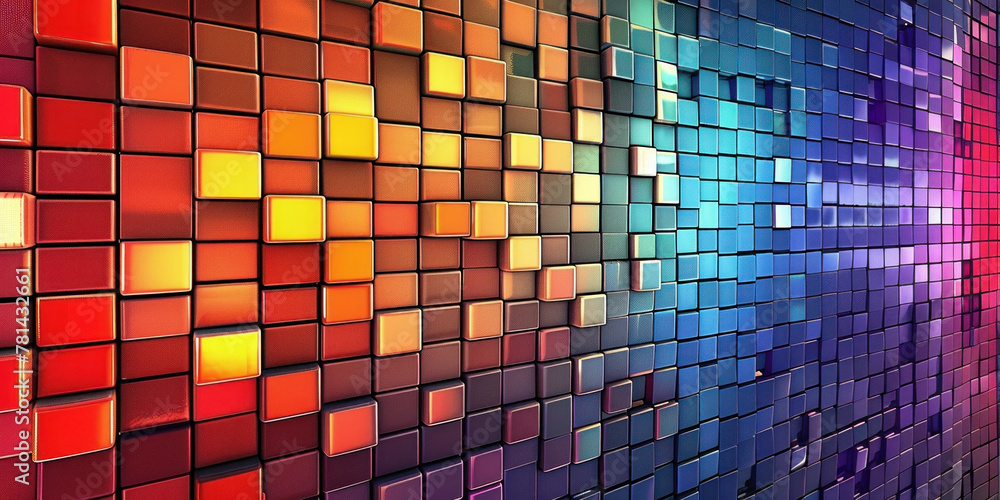 Poster abstract geometric 3d wall art with colorful squares of various shapes and sizes in the center