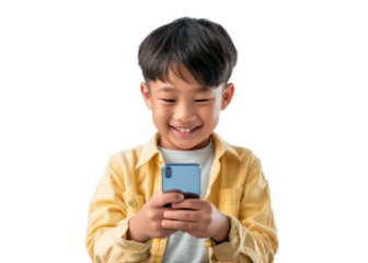 Southeast Asian Boy Smiling at Phone
