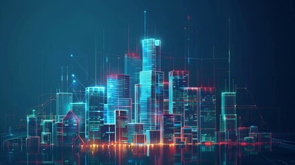Building with digital technology element in a smart city concept or digital twin