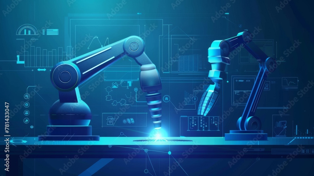 Aufkleber An image of low polygon hand check and control welding robotics automatic arms with machine in an intelligent factory automotive industrial with UI monitoring system software.