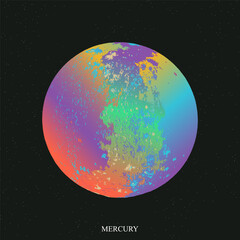 Mercury poster. Mercury in gradient style on space star sky. Planet of solar system. Vector illustration.Vector illustration. - 781433448