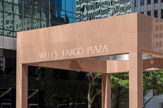Houston, Texas, USA - April 4, 2024: Wells Fargo Plaza in Houston, Texas, USA. The Wells Fargo Plaza is a high-rise skyscraper.