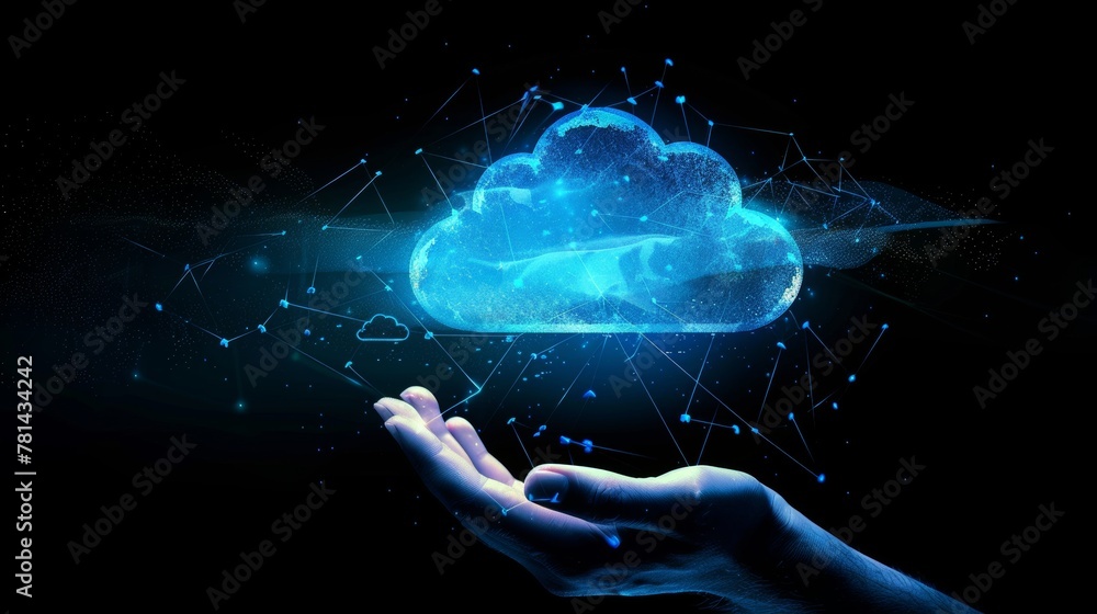 Aufkleber A hand-held icon of the Cloud Computing Technology Internet Storage Network Concept. Data storage on the Cloud Server for global business networks.