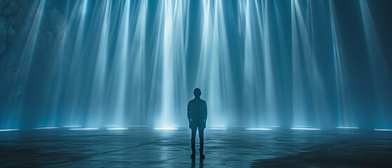 Man in silhouette standing in front of a light source.