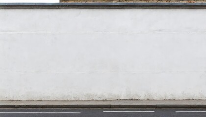 City street with long concrete wall covered in white plaster featuring copy space and mockup 