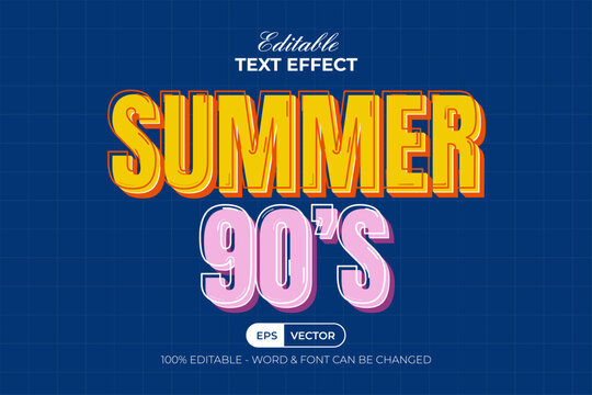 Summer 90's Text Effect Retro Pop Style. Editable Text Effect.