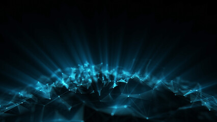 Dark abstract background with glowing blue geometric design illustration.  - 781434844