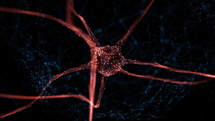 Red colored neuron cell in the brain on black illustration background.
- 781434847