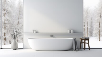 Fototapeta premium large modern white bathroom in minimalist style