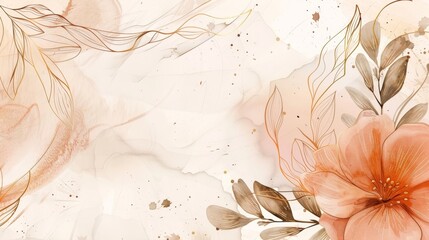 The abstract art background modern design for wedding and VIP cover template features golden line art flowers and botanical leaves.
