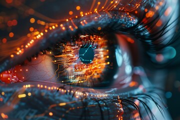 Abstract visualization of an eye morphing into digital circuits, connecting the human perspective with artificial intelligence and machine learning
