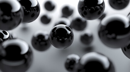 Black and transparent spheres with reflections on dark background