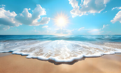 Beautiful summer background with golden sand and blue sky. High-resolution