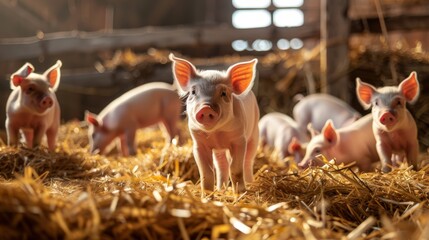 A Group of Cute Piglets Indoors