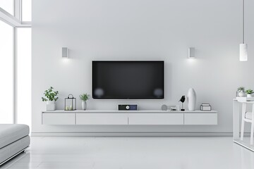modern living room with tv - obrazy, fototapety, plakaty