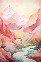 Drawn illustration of watercolor mountains. The concept for the development of tourism, mountaineering, skiing, rock climbing, excursions in the mountains, vertical
