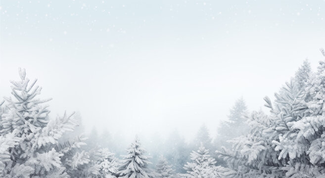 Winter wonderland: snowy pine forest background