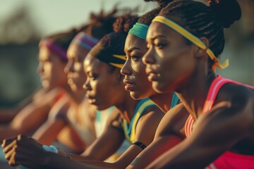 Fototapeta na wymiar Black Female Athletes in Training Portray Strength and Team Spirit