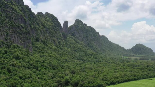 Aerial video of beautiful mountain in Sa Kaeo province, Thailand.