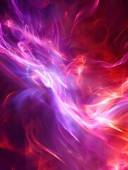 Glowing amethyst light waves from the ears, against a backdrop of cosmic red, passionate and intense