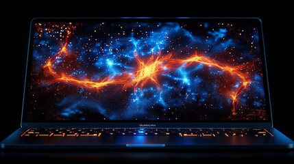 "Stellar Synapses: The Cosmic Network"
A laptop screen displaying a vibrant cosmic scene resembling neural connections, capturing the grandeur of the universe and the complexity of the mind.