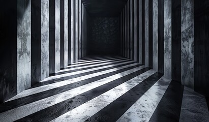 Mysterious abstract corridor with contrasting shadows and lines