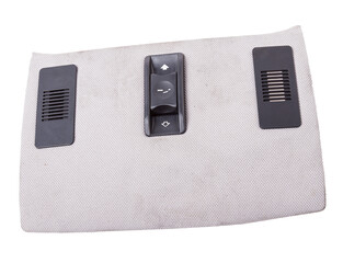 Close-up of roof light control dashboard and sunroof buttons of luxury very expensive new white car...