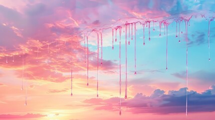 A sunset that drips like paint down a giant canvas in the sky, isolate on soft color background - obrazy, fototapety, plakaty