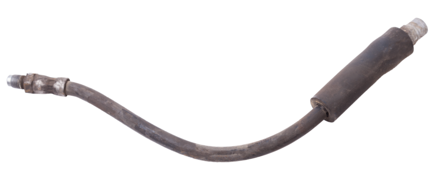 A metal brake pipe is part of the vehicle brake system, which supplies brake fluid under pressure to the service brake cylinders or calipers on wheels. Spare parts for sale in auto service.