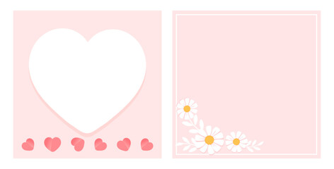 White and red hearts on pink background. Daisy flower with leaves on pink background vector.