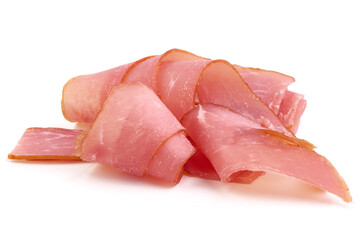 Dry Spanish ham, Jamon Serrano, Bellota, Italian Prosciutto Crudo or Parma ham, isolated on white background