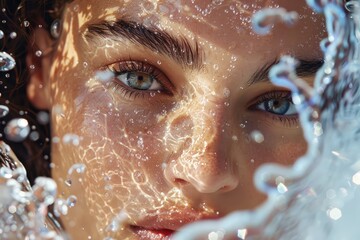 Hyaluronic Acid Beauty Molecular chains of hyaluronic acid forming a protective barrier on the skin, locking in moisture and promoting a youthful complexion