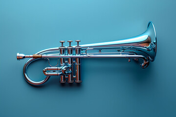 Obraz na płótnie Canvas Musical instrument trumpet on a blue background
