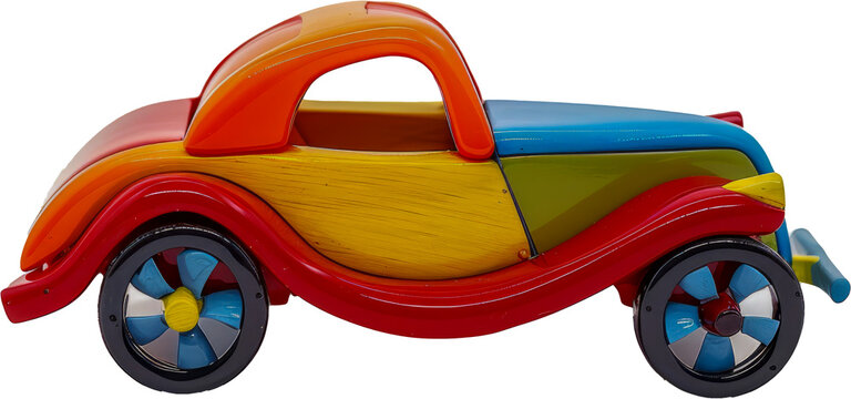 Vintage toy car with colorful paint cut out png on transparent background
