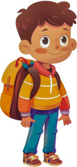 Animated schoolboy clipart with backpack ready for class cut out png on transparent background