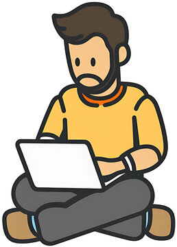 Illustration of a man working on a laptop