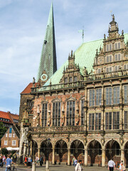 The Rennaissance Brick Façade of the Rathhaus of Bremen, Germany - obrazy, fototapety, plakaty
