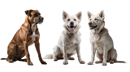 Three mixed-breed dogs standing against a transparent background - obrazy, fototapety, plakaty