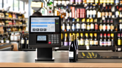 Cash register in enoteca, wine shop, alcohol boutique