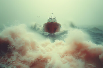 the ship in the sea - obrazy, fototapety, plakaty