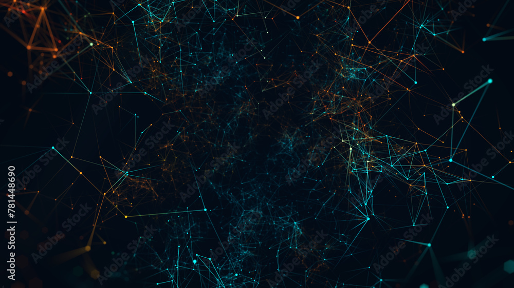 Poster abstract digital connection moving dots and lines. technology background.