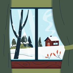 Flat winter window illustration