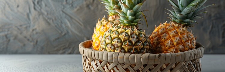 Fototapeta premium fresh ripe pineapple ina. basket on a table in day light
