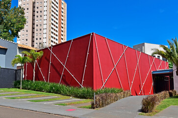 Modern red facade in Ribeirao Preto, Sao Paulo, Brazil
