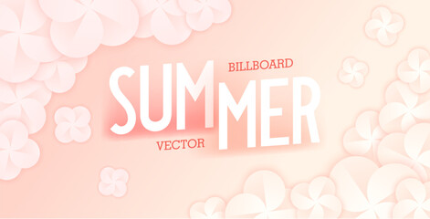 Bright colorful summer billboard. Floral arrangement of round stylized Y2K brutalism elements. Vector template