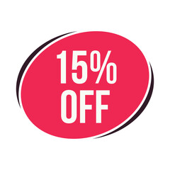15% off label, sticker, banner isolated on white background