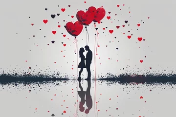 Fototapeten Graphic Artwork for Romantic Walks: Celebrating Love with Unforgettable Symbols and Romantic Art in Engagement Designs © VR