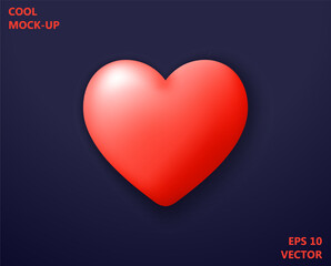Funny toy red heart in modern volumetric graphics style. Realistic 3d icon design. Vector template