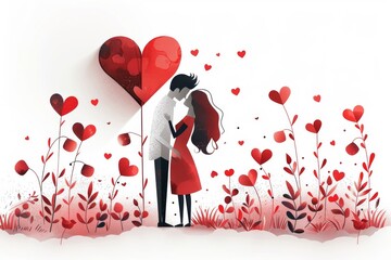 Romanticized Relationships in Art: A Stylized Look at Love Languages, Partnership Bonds, and Supportive Designs in Illustrations and Wallpapers - obrazy, fototapety, plakaty